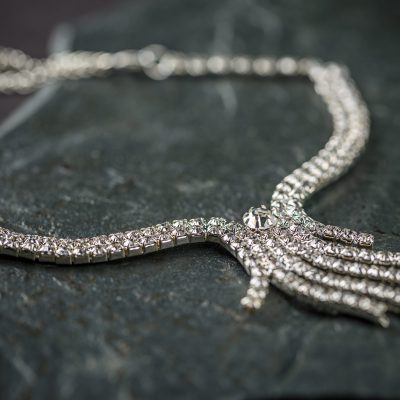 Elegant luxury bridal necklace on dark background