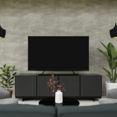 3D living room with blank television
